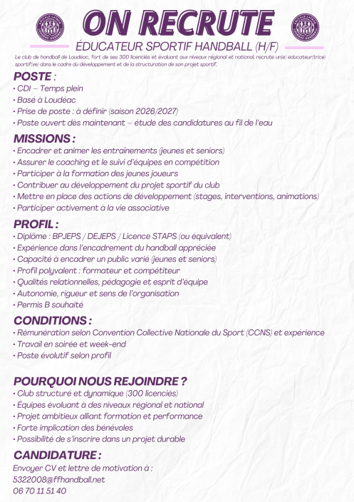 RECRUTEMENT EDUCATEUR SPORTIF